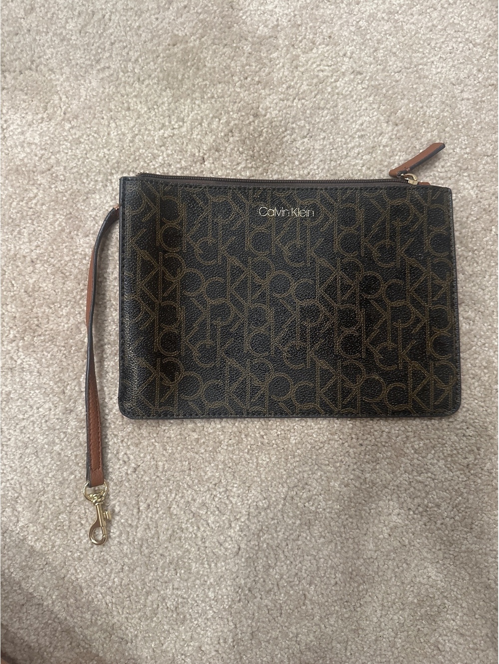 (2)Calvin Klein Monogram Wristlet Clutch Bag